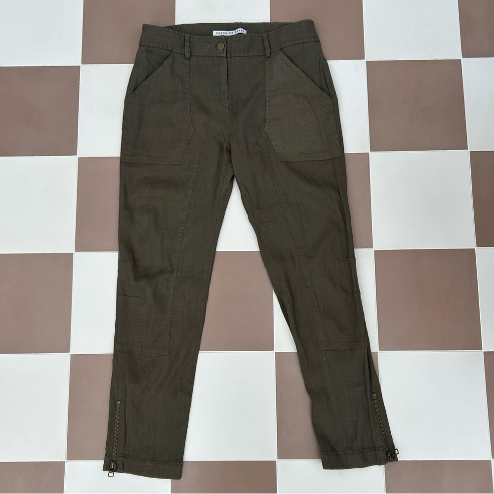 Veronica Beard Olive Green Ankle Zip Cargo Pants Size 6